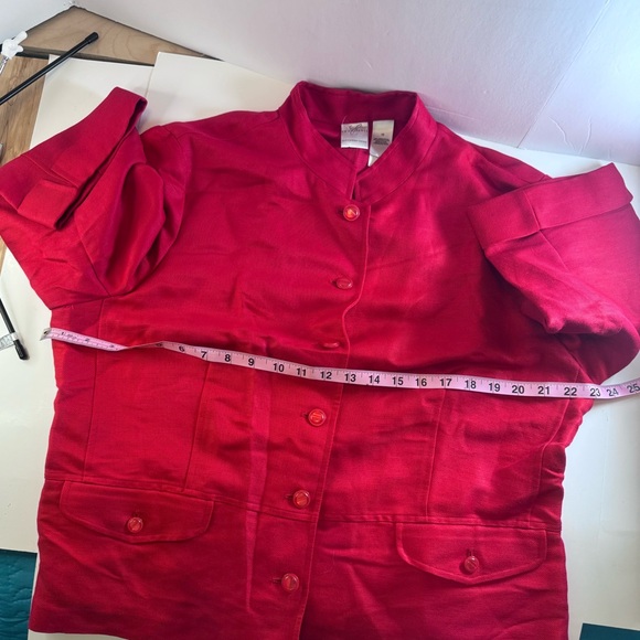 Emma James by Liz Claiborne Red Linen-Blend Button Front Jacket – Size 16 - Picture 8 of 13